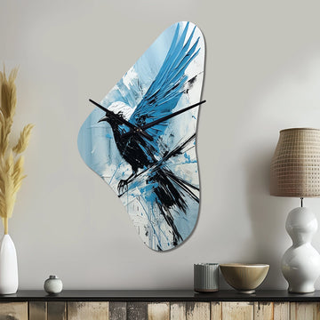 Blue Bird In Mix Of Colors - Asymmetric Metal Wall Clock